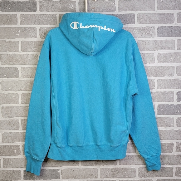 Champion Reverse Weave Y2K Light Blue Spell Out Hoodie Hooded Sweatshirt Men's M - Picture 8 of 16